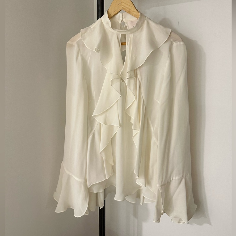 Cinq a Sept NWT Ruffled Ivory Blouse